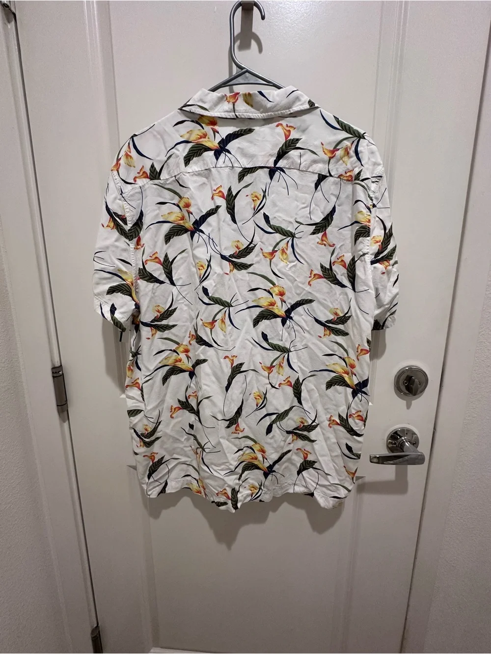 J. Crew White Short-Sleeve Button-Up Shirt with Yellow Floral Print